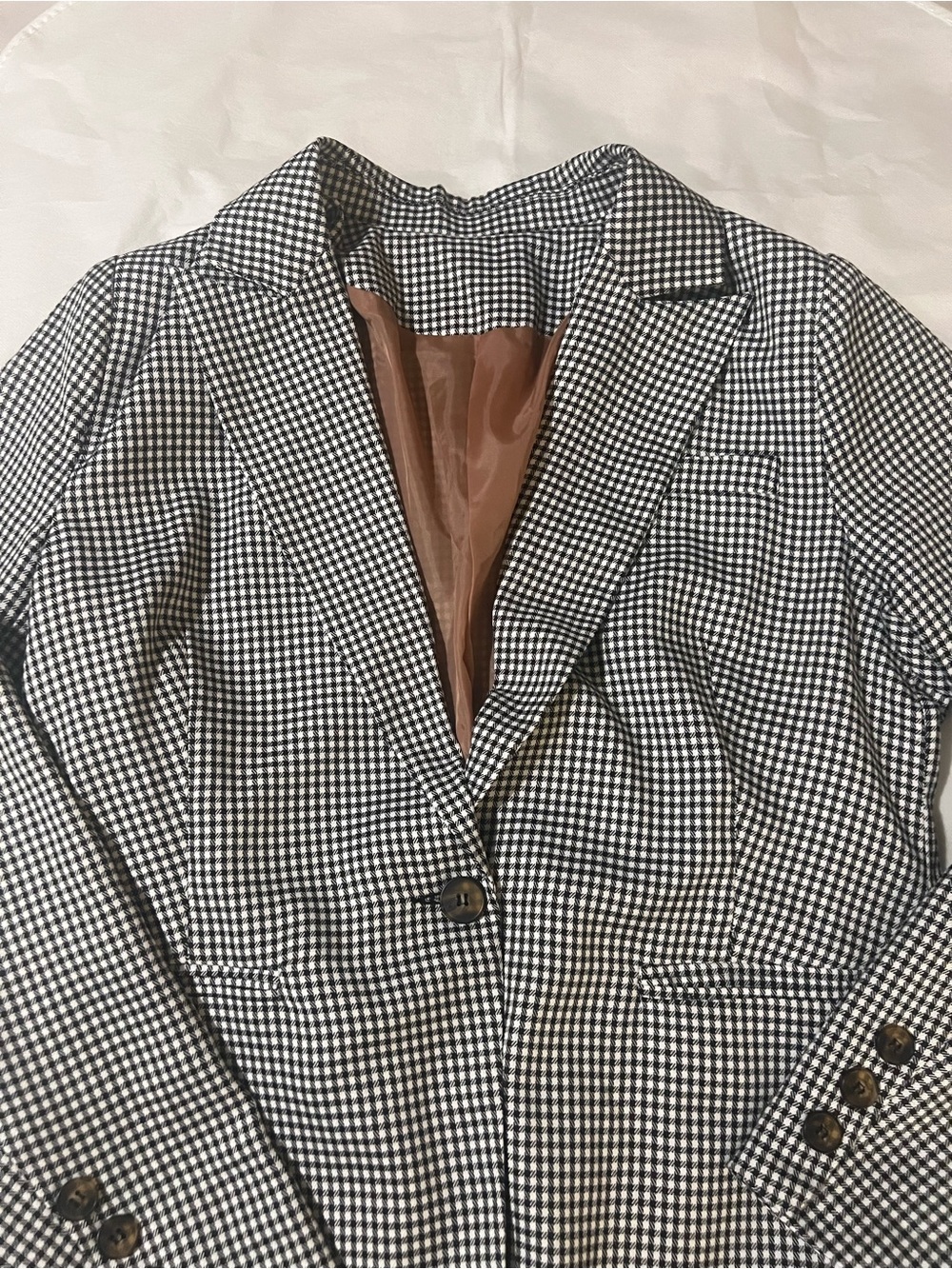 women’s black & white micro houndstooth blazer single-button closure large work - Picture 11 of 12